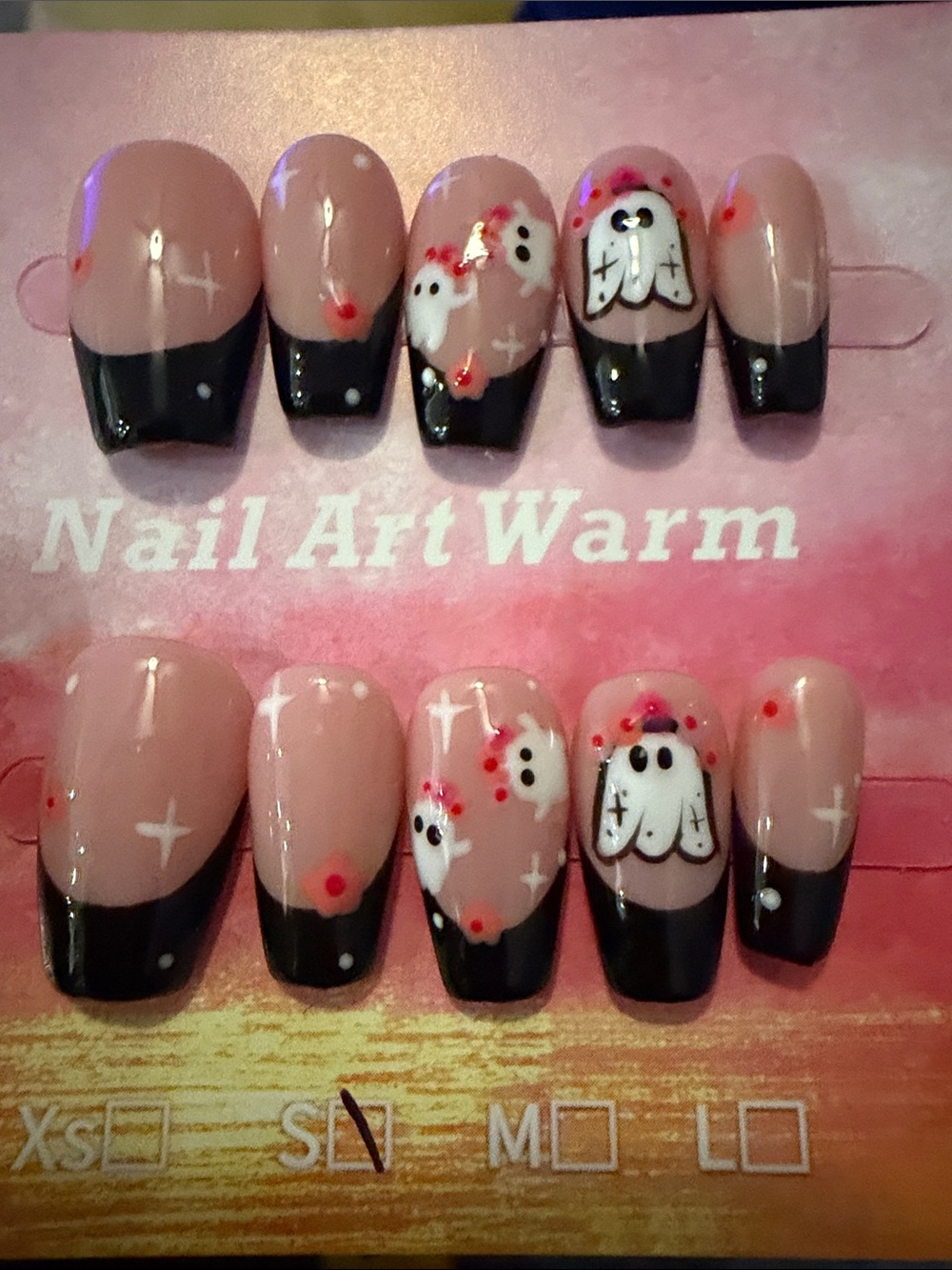 Black Press-On Nails with Ghost Design